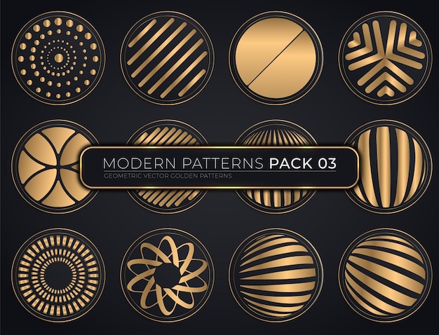 Collection of seamless geometric premium vector golden patterns Pack 03