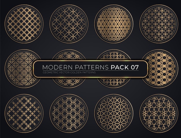 Collection of seamless geometric premium vector golden patterns Pack 07