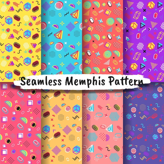 collection of seamless memphis style patterns