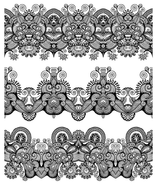 Collection of seamless ornamental floral stripes