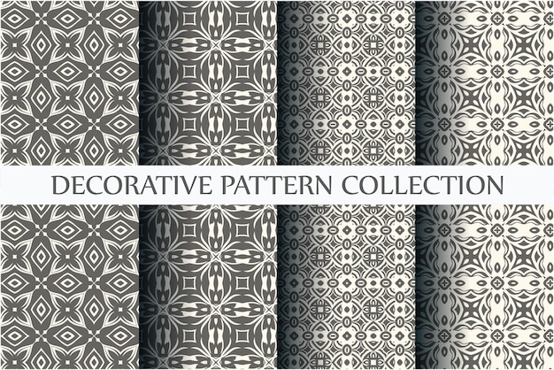 Collection of seamless ornamental patterns with minimal black and white color