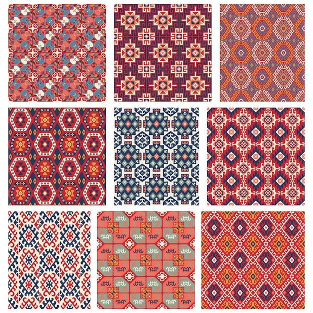 Collection of seamless patterns with uzbek motifs classic geometric textures for carpets