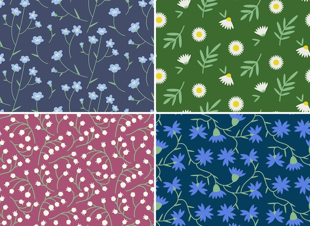 Collection of seamless patterns with wildflowers