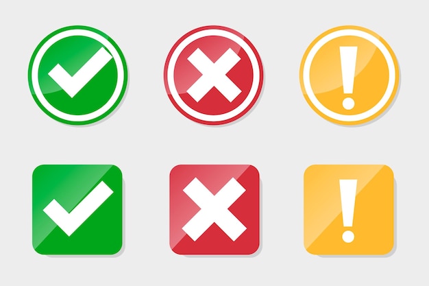 Collection Set of check marks exclamation point X mark icons buttons