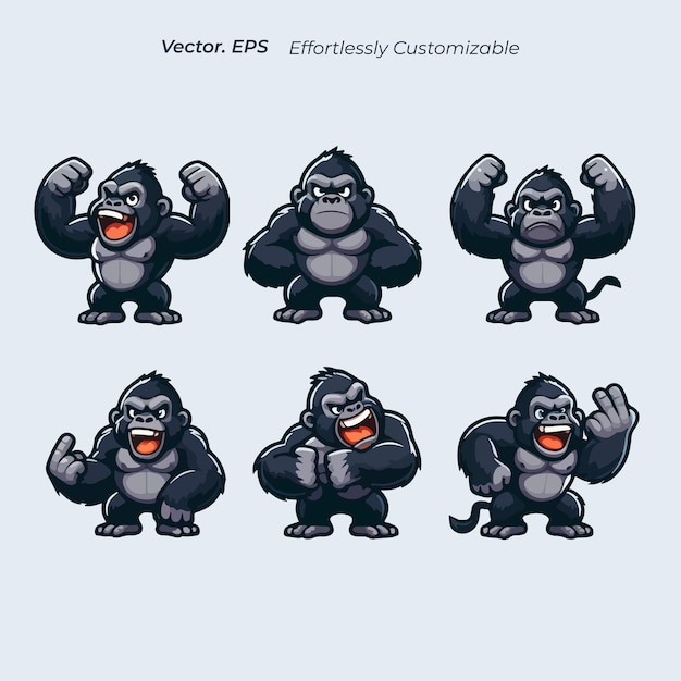 Collection Set Gorilla in cartoon style with various action Illustration vector mascot