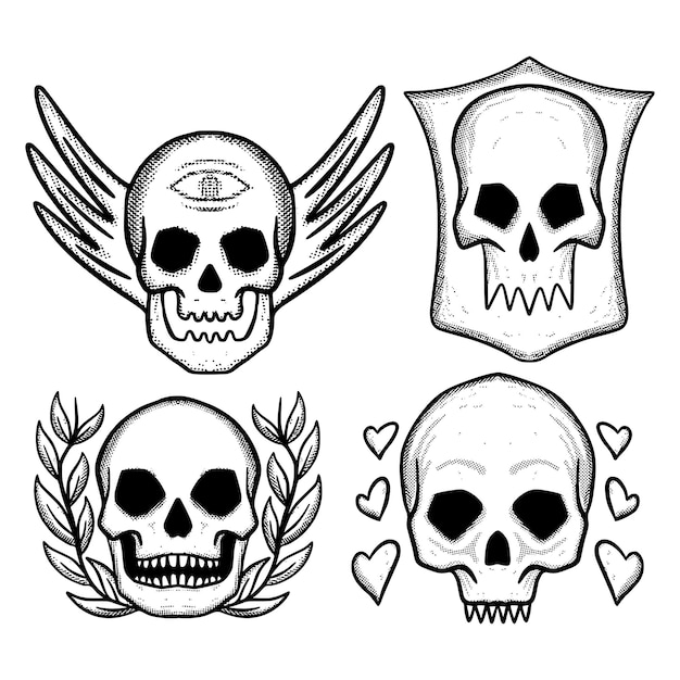 collection set hand drawn skull illustration free vector