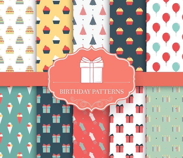 Collection set of happy birthday seamless pattern