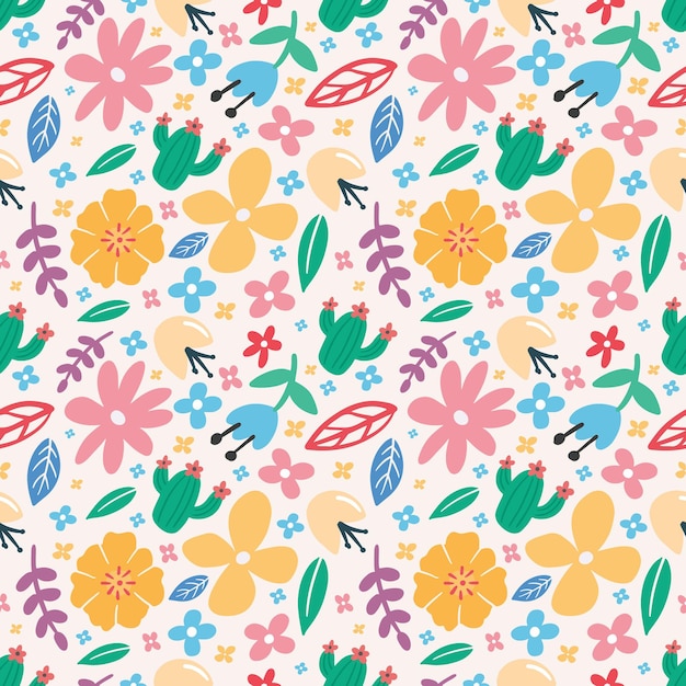 Collection set of leaf plants and flowers pattern colorful