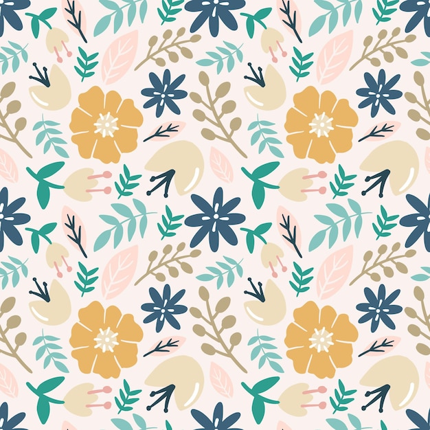 Collection set of leaf plants and flowers pattern colorful