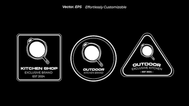 Collection set Logo Frying pan bushcraft hiking barbecue camping items element icon vector template