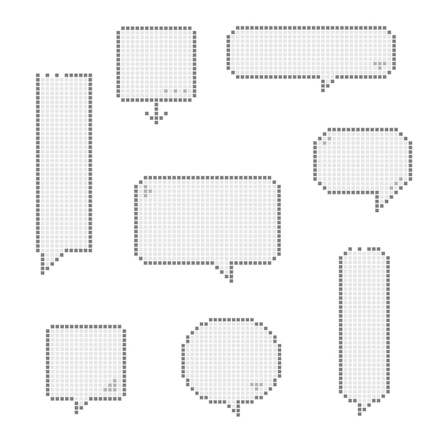 collection set of retro game 8 bit pixel speech bubble balloon black and white color