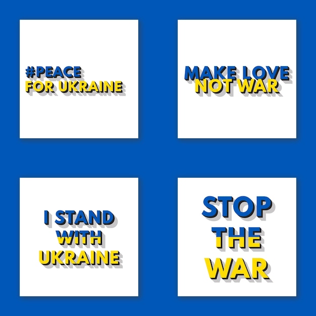 Collection Set of Say No To War Template for Social Media Post Save Ukraine Vector Illustration