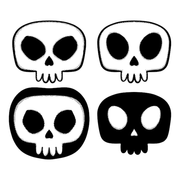 Collection set skull cute doodle Illustration hand drawn sketch for tattoo, stickers, etc