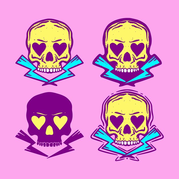 Collection set Skull Illustration hand drawn sketch doodle for tattoo, stickers, logo, etc