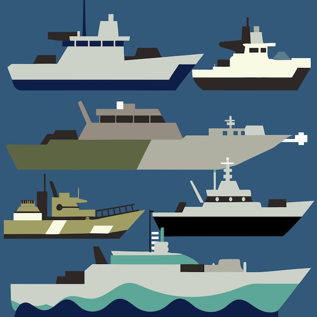 Vector a collection of ships including one that has a ship on it