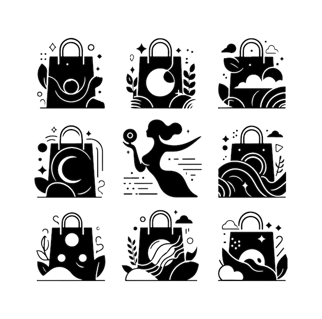 Collection of shopping bag silhouette illustrations vector