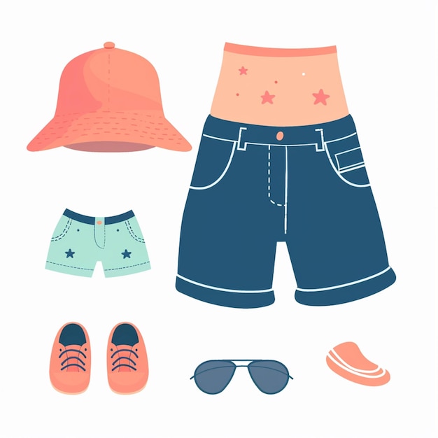 Vector a collection of shorts one with a hat and sunglasses