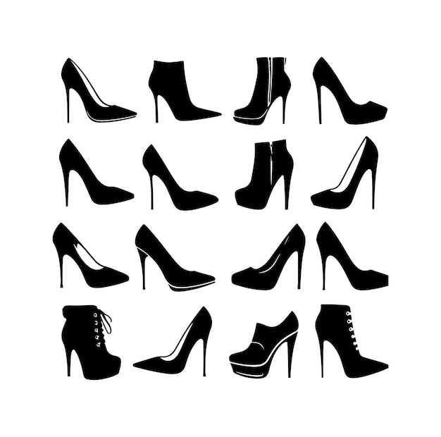 Vector collection of silhouette illustrations of types of womens high heel shoes silhouette vector