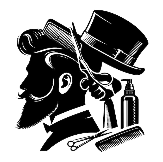 Collection of silhouettes of barber man silhouette vector illustration design