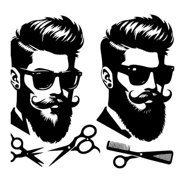 Collection of silhouettes of barber man silhouette vector illustration design