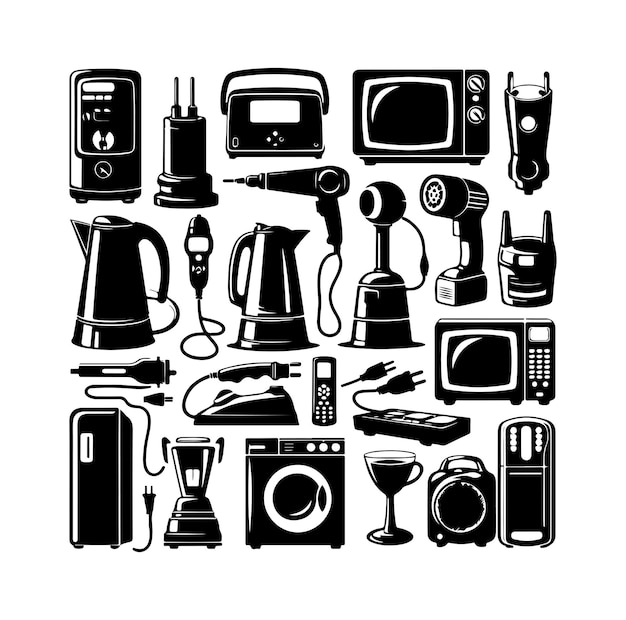 Vector collection of silhouettes of household electrical equipment silhouettes vector