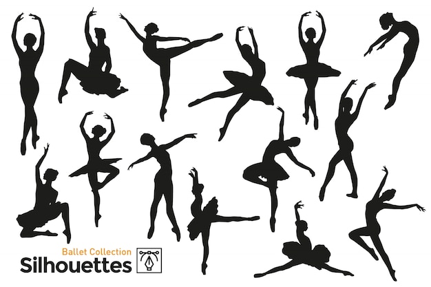 Collection of silhouettes of women dancing ballet. Isolated silhouettes.