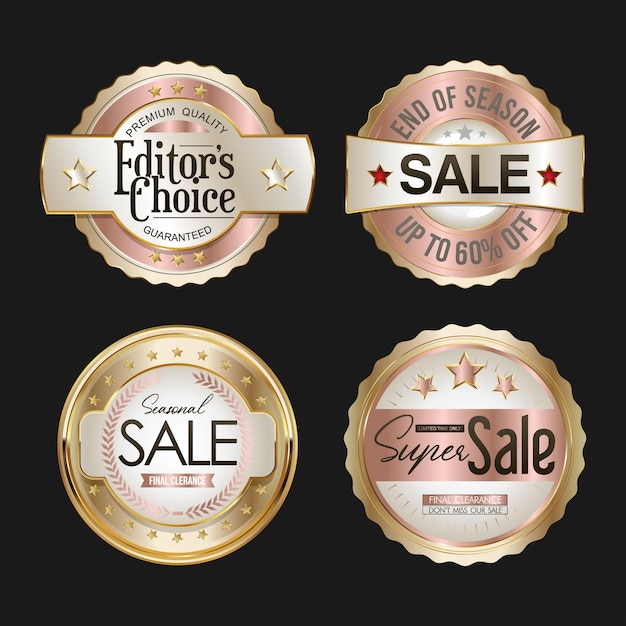 Collection of silver and gold badges and labels vector illustration