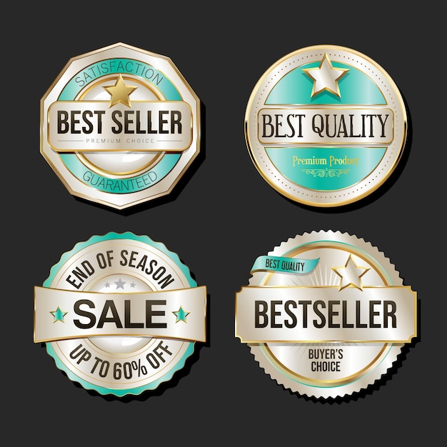 Collection of silver and gold badges and labels vector illustration