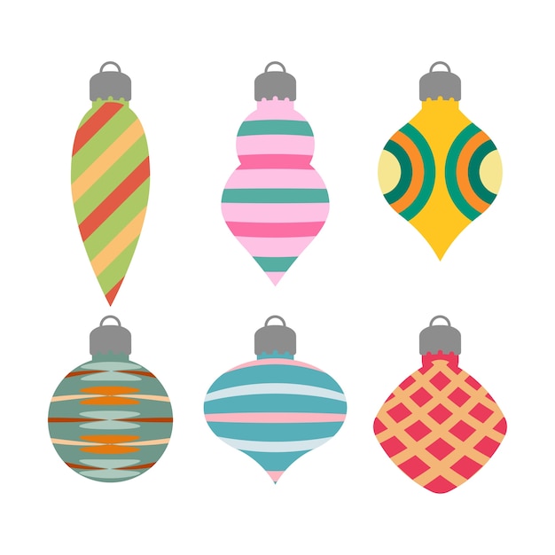 Collection of simple Christmas ornaments of different shapes