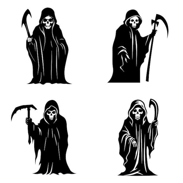 Collection of simple flat Grim Reaper vector Halloween Grim Reaper cartoon