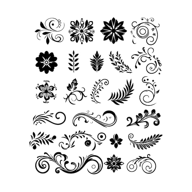 a collection of simple floral and ornamental designs