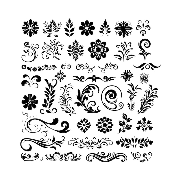 a collection of simple floral and ornamental designs