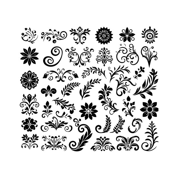 Vector a collection of simple floral and ornamental designs