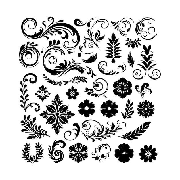 a collection of simple floral and ornamental designs