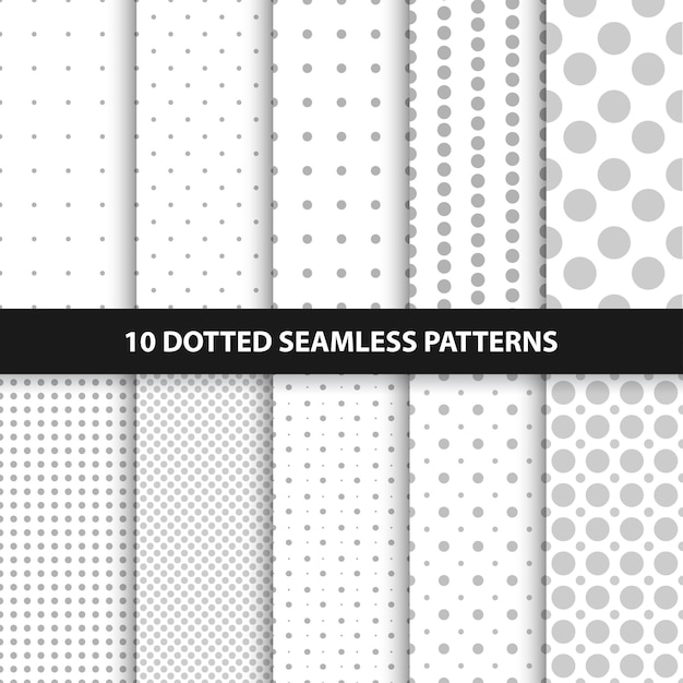 Collection of simple seamless dotted patterns White and gray textures