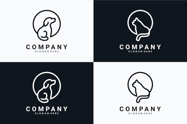 Collection of sitting dog and cat , logo design inspiration