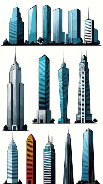 Vector a collection of skyscrapers cartoon drawing illustration artwork vector