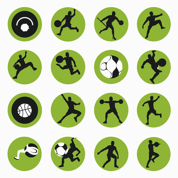 a collection of soccer players with a green circle with a white background