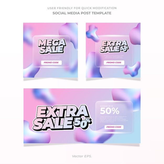 Collection Special discount sale Purple blue Gradient glass morphism effect instagram twitter posts