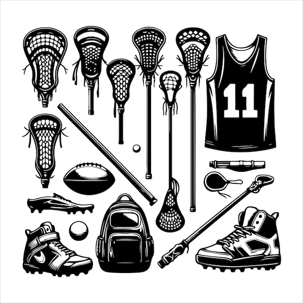 Vector a collection of sports equipment including a hockey player and a jersey