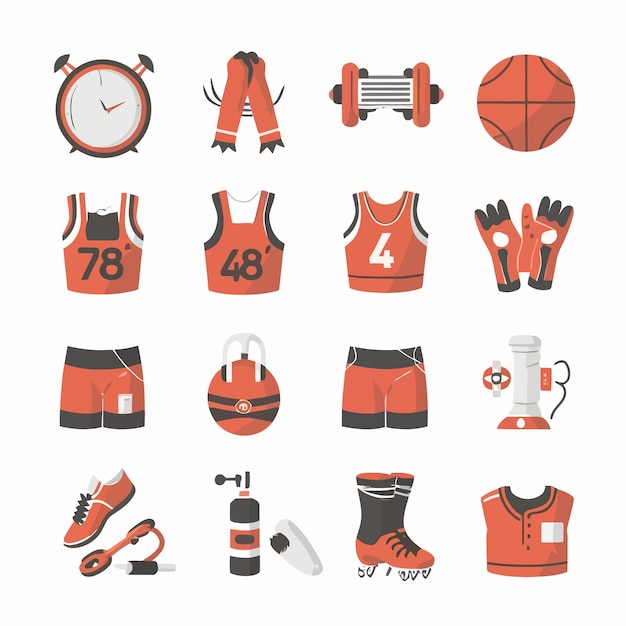 Vector a collection of sports equipment including a sports jersey and a nike vest