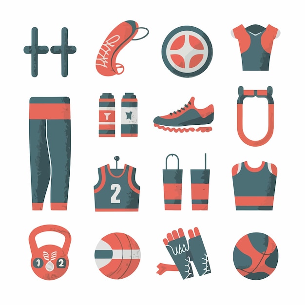 Vector a collection of sports equipment including a sports outfit