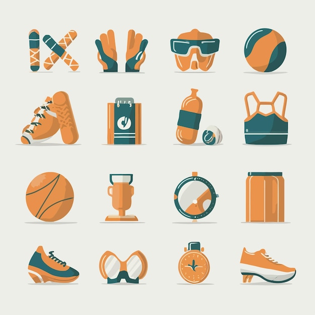 a collection of sports equipment including a sports and sports equipment