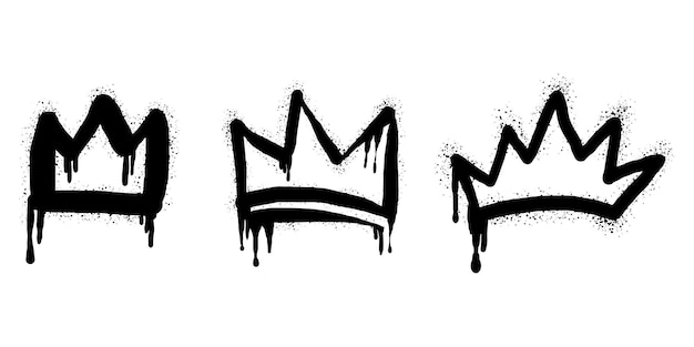 Collection of Spray painted graffiti crown sign in black over white Crown drip symbol isolated on white background vector illustration