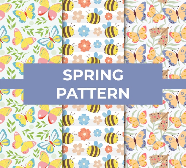 Collection Of Spring Pattern Ornament For Package Colorful Vector Illustration In Flat Style