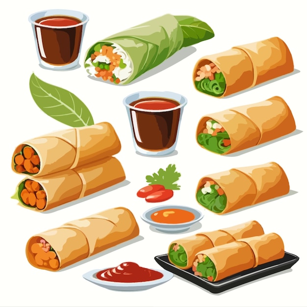 Vector a collection of spring rolls cartoon drawing artwork illustration vector