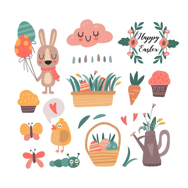 Collection of spring time cute kawaii illustration