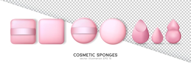 Collection of square and round powder puffs and beauty blenders Pink cosmetic sponges mockup