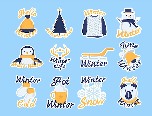 Vector collection sticker winter festival object