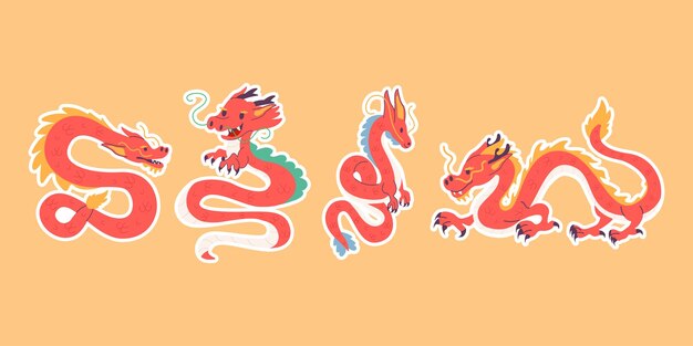 Vector collection of stickers cartoon character chinese dragonxd